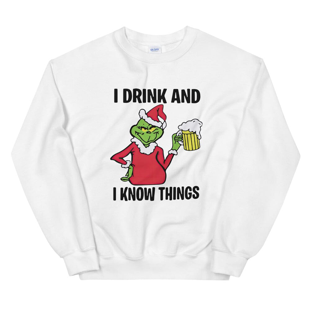 I Drink & I Know Things Sweatshirt in a cozy fit, featuring a witty phrase, made from soft cotton blend fabric.