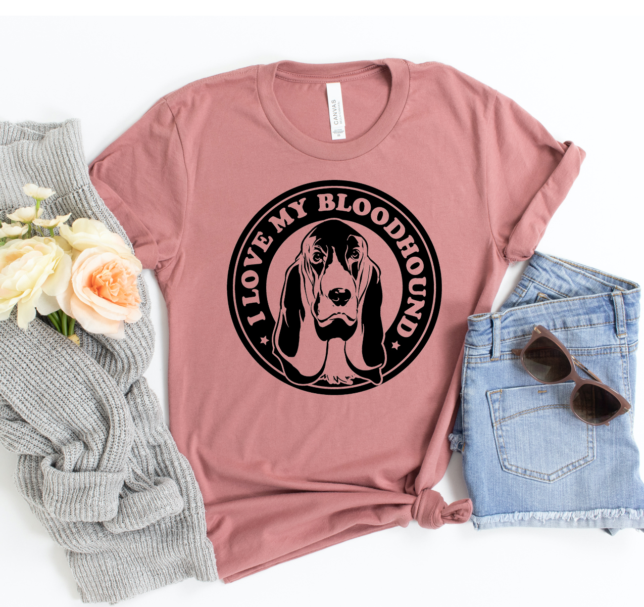 I Love My Blood Hound T-shirt featuring a stylish design, made from soft cotton fabric, available in various sizes.