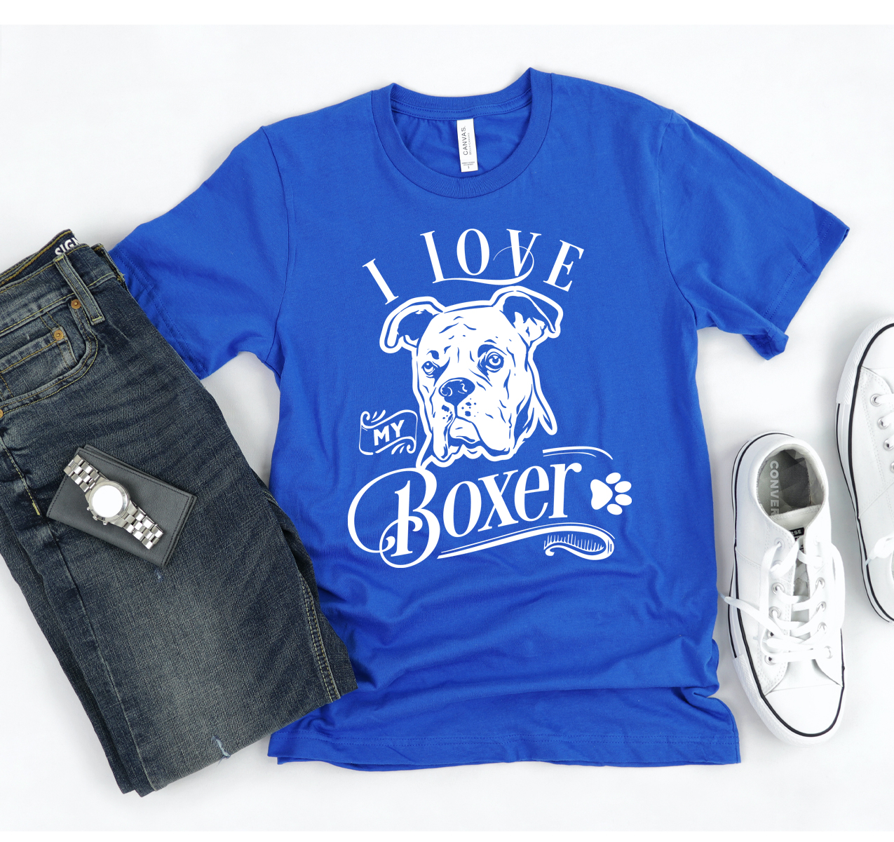 I Love my Boxer T-shirt featuring a vibrant design on a soft cotton fabric, perfect for dog lovers.