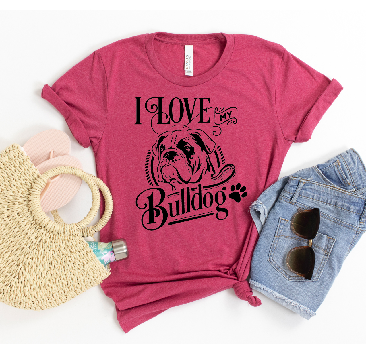 I Love My Bulldog T-shirt featuring a stylish design, made from soft cotton, available in various sizes.