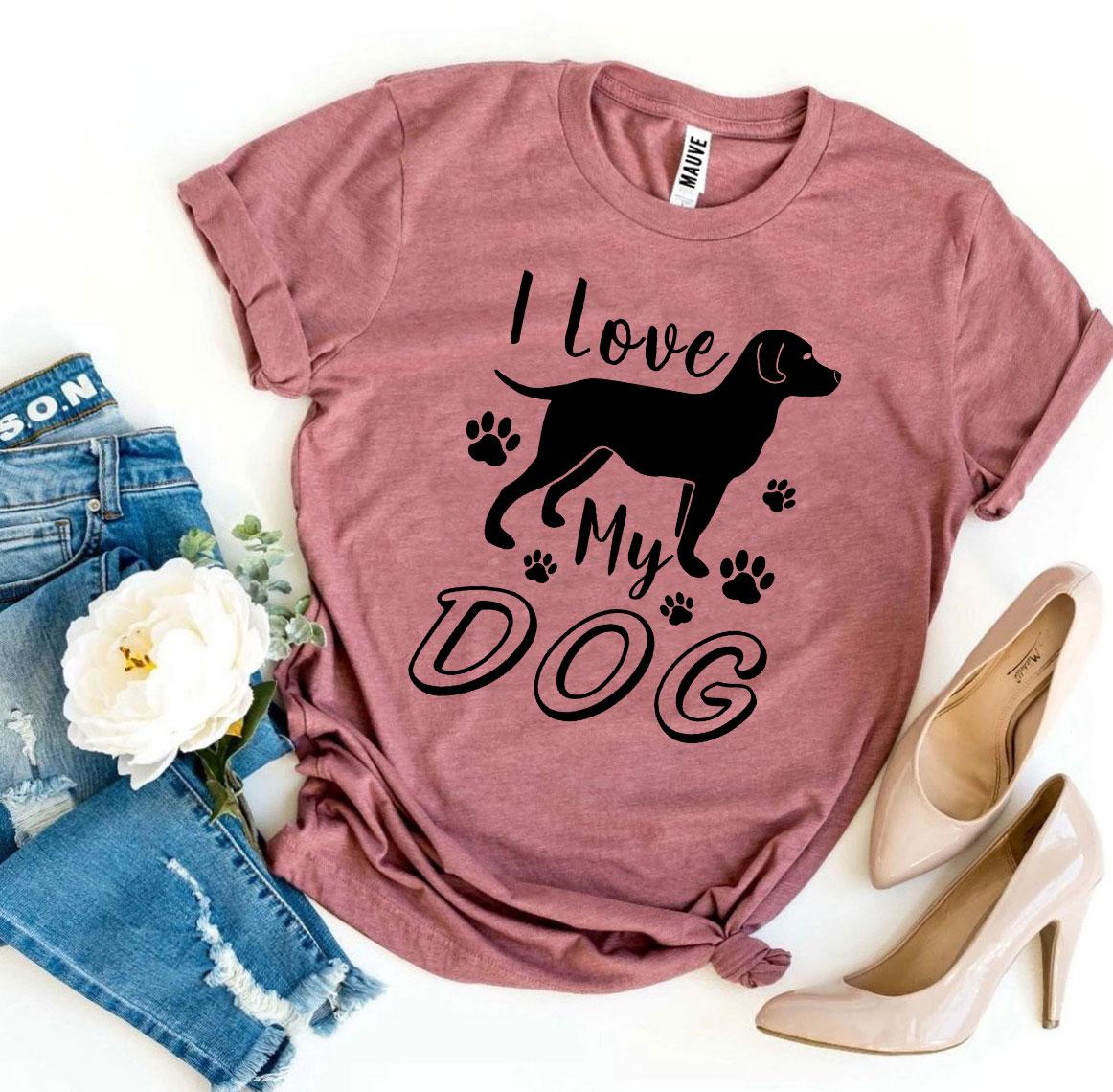 I Love My Dog T-shirt made from premium ring spun cotton, featuring a stylish design and available in various sizes.