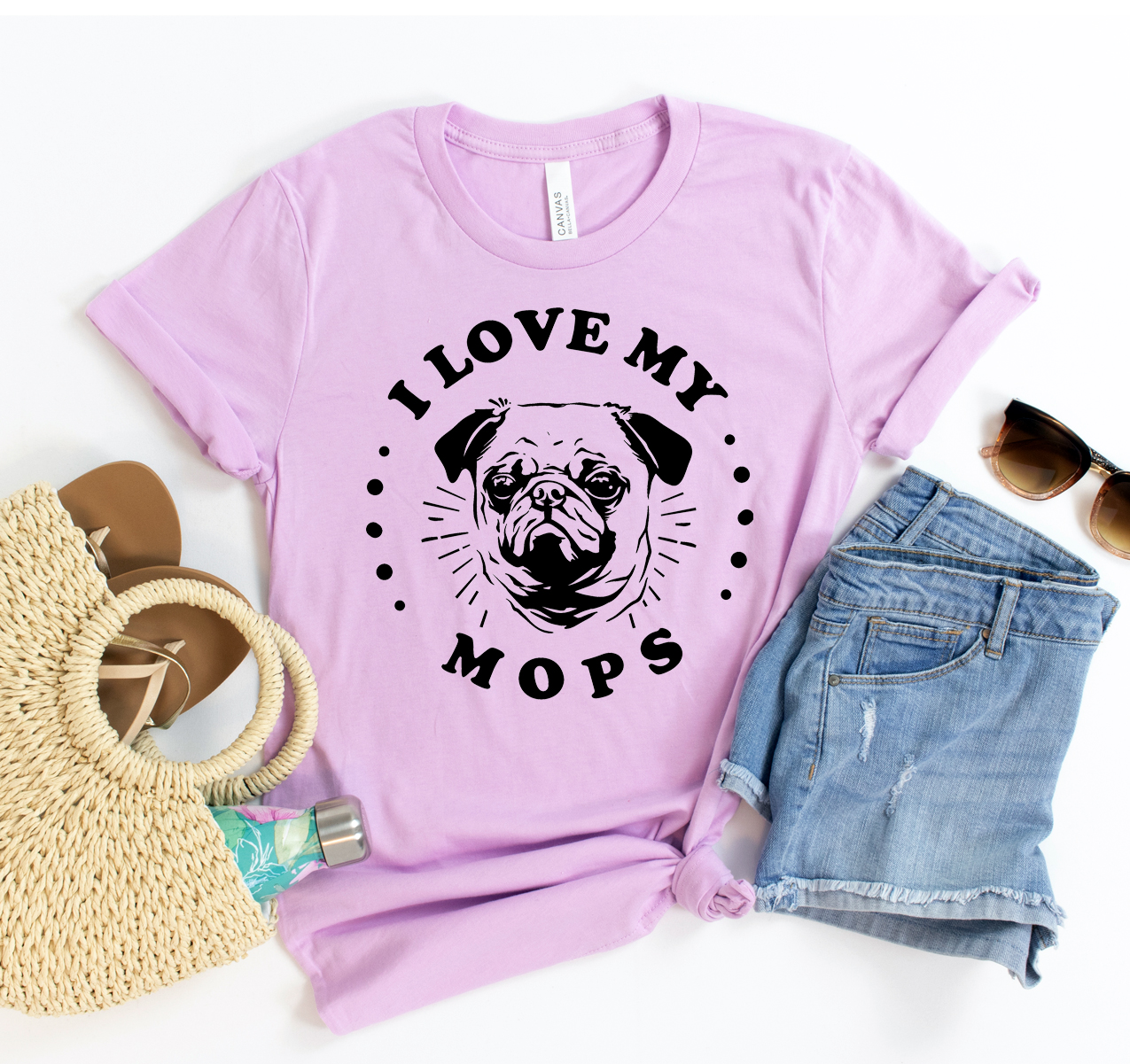 I Love My Mops T-shirt featuring a fun design, made from soft cotton fabric, available in various sizes.