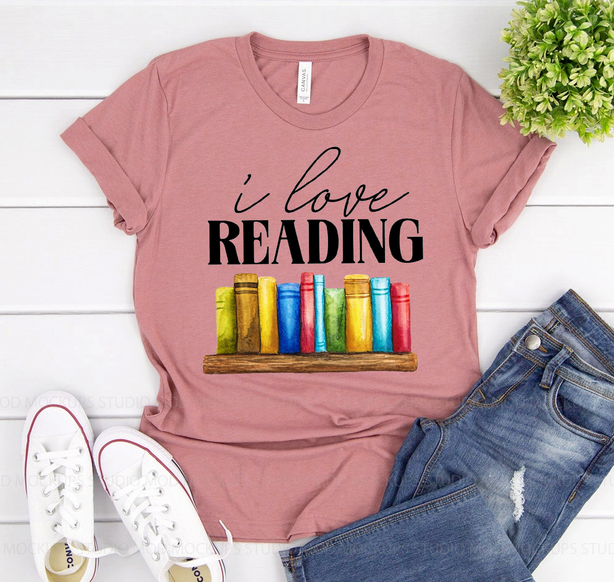 I Love Reading Books T-shirt featuring bold lettering on a soft cotton fabric, perfect for book lovers.