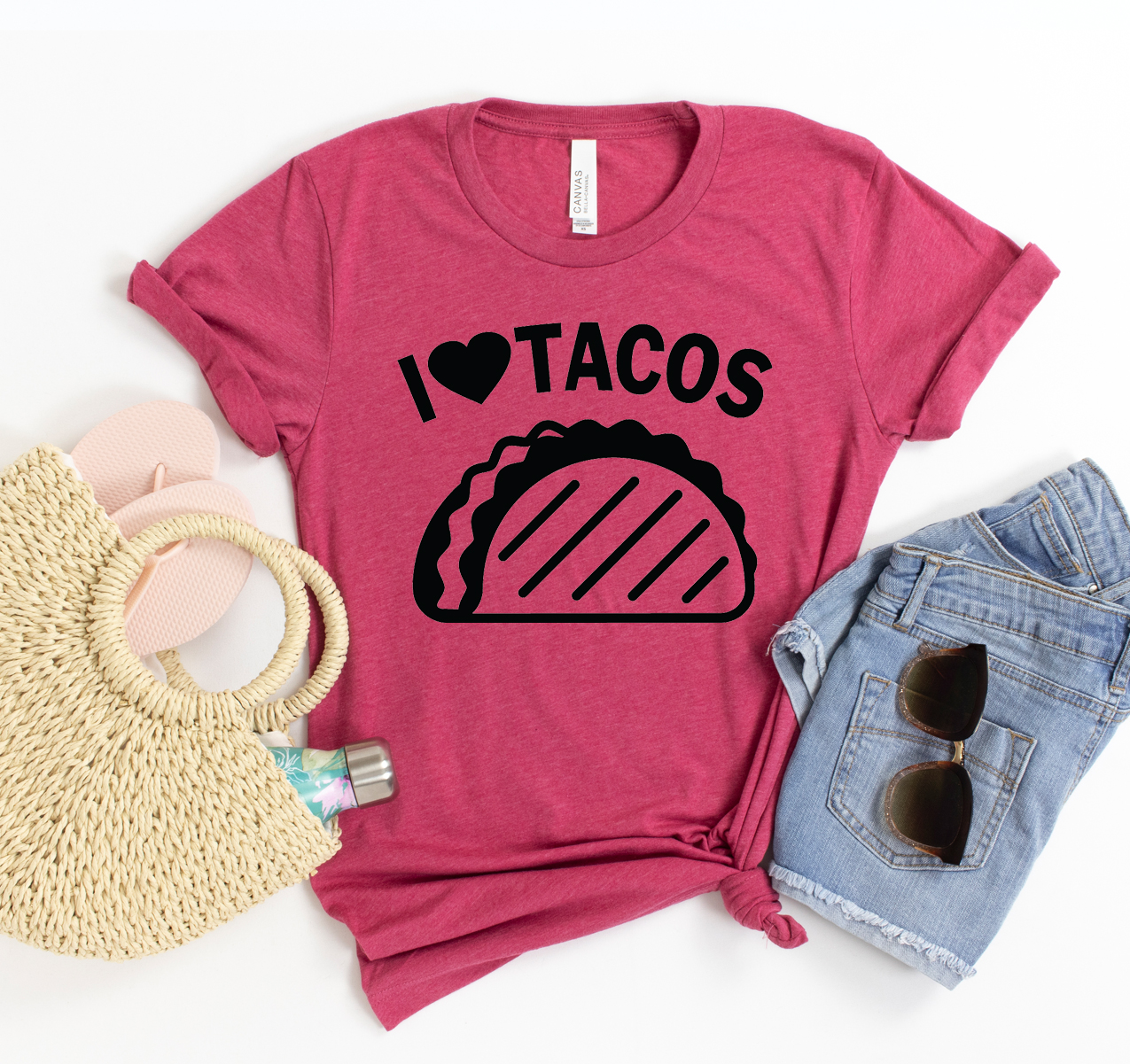 I Love Tacos T-shirt featuring a fun taco graphic on a soft cotton fabric, perfect for taco lovers.