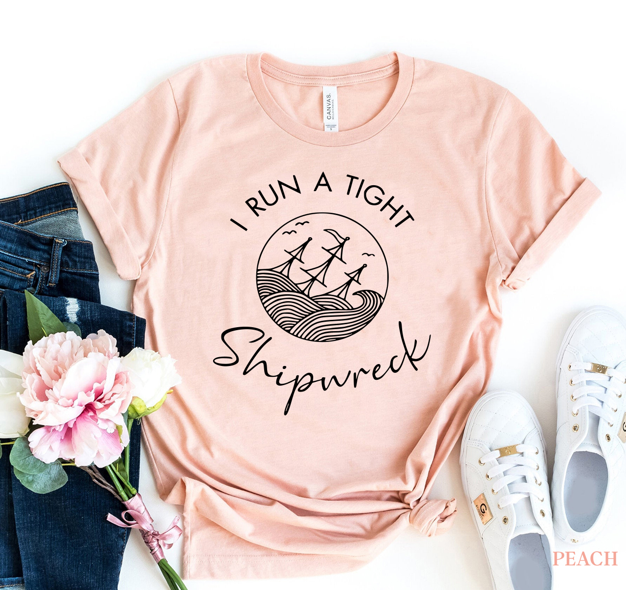 I Run a Tight Ship Wreck T-shirt made from premium ring spun cotton with a vibrant flex print design.