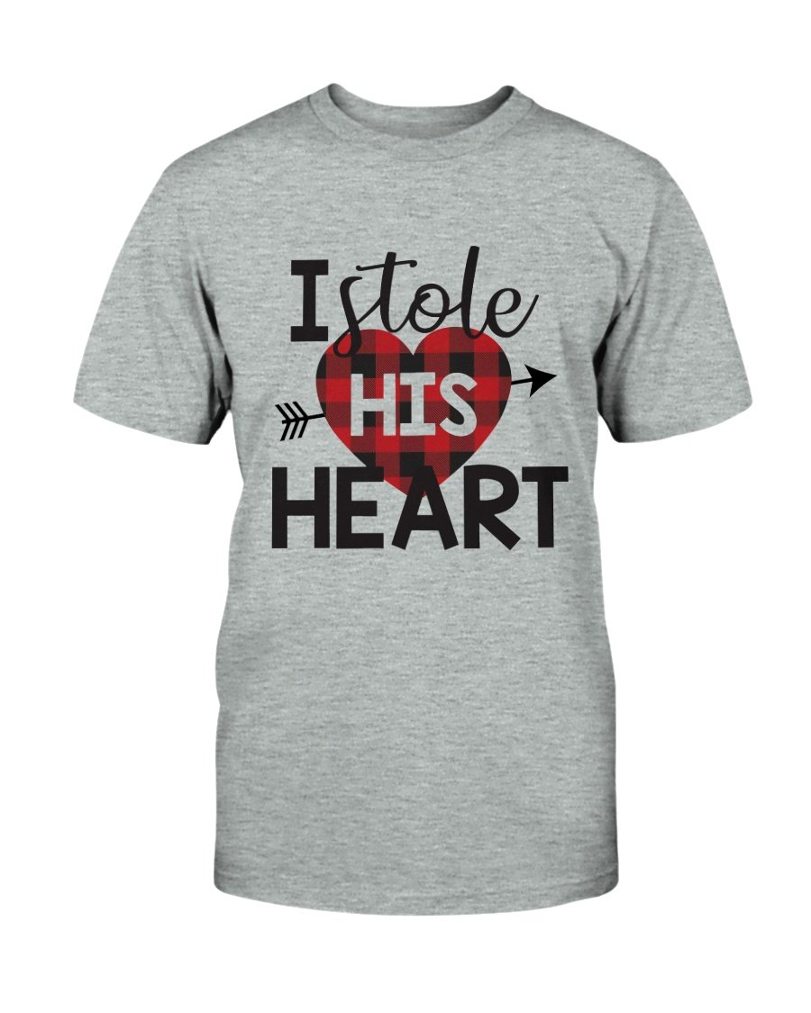 I Stole His Heart Shirt in various colors, showcasing its comfortable fabric and stylish design.