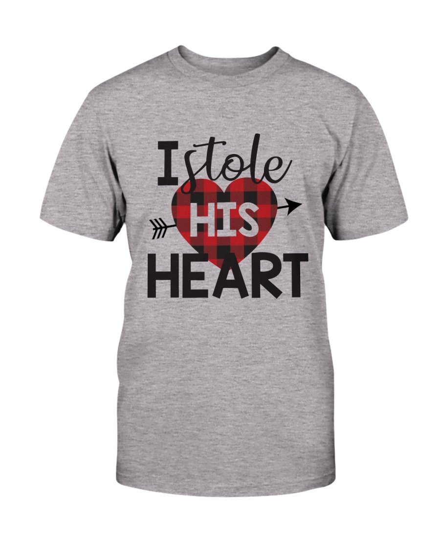 I Stole His Heart Shirt in various colors, showcasing its comfortable fabric and stylish design.