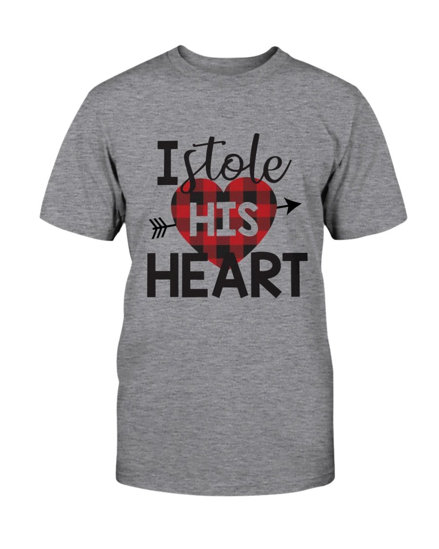 I Stole His Heart Shirt in various colors, showcasing its comfortable fabric and stylish design.