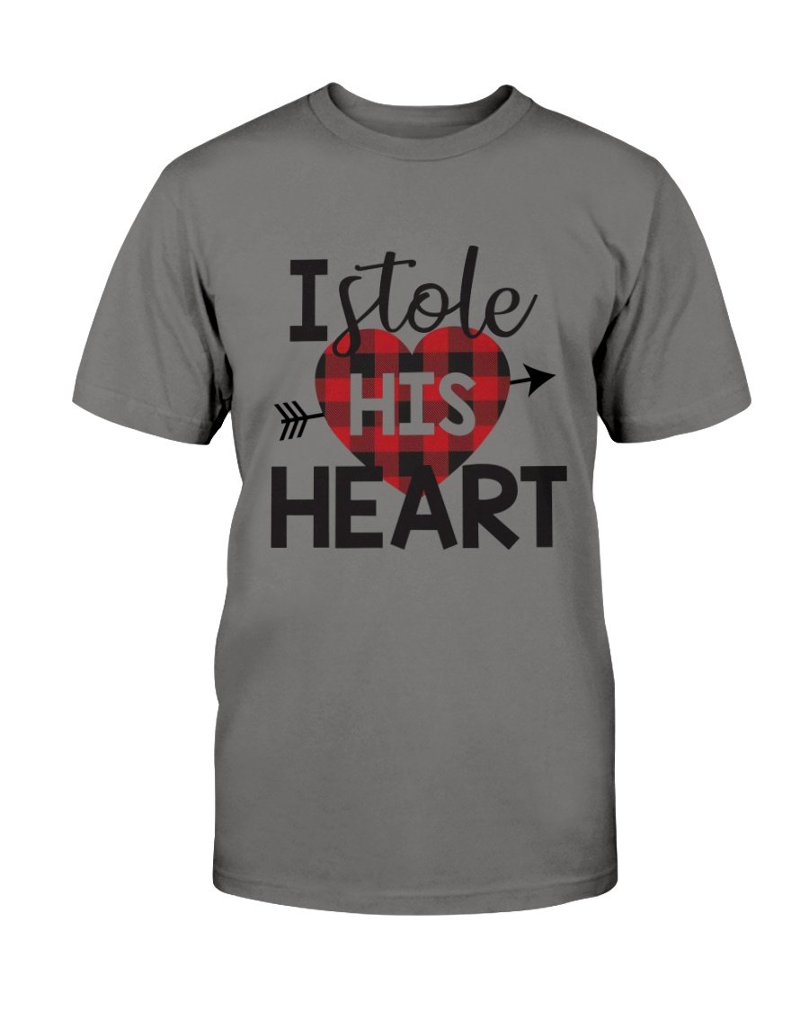 I Stole His Heart Shirt in various colors, showcasing its comfortable fabric and stylish design.