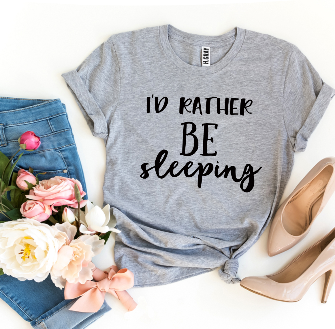 I’d Rather Be Sleeping T-shirt made of soft ring spun cotton with a stylish flex print design.