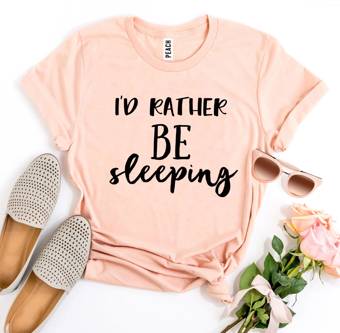 I’d Rather Be Sleeping T-shirt made of soft ring spun cotton with a stylish flex print design.