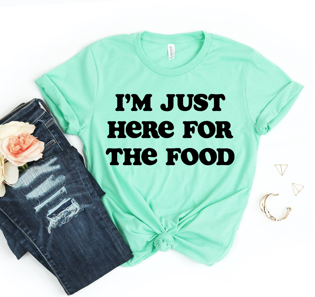 I.'m Just Here For The Food T-shirt in a stylish unisex design, made from soft airlume cotton, showcasing a fun food-themed graphic.