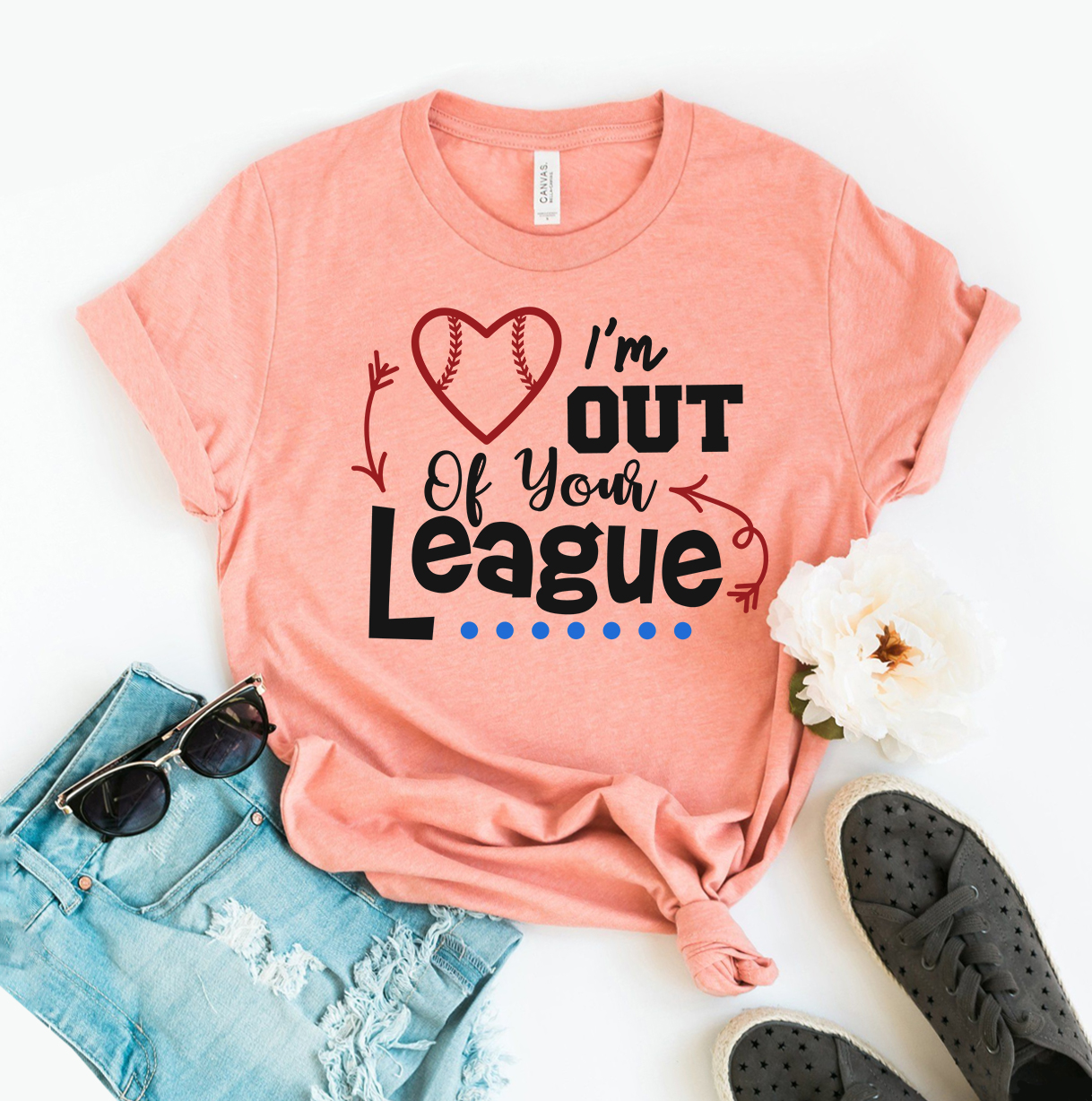 I'm Out Of Your League T-shirt made from premium ring spun cotton, featuring a soft textile flex print design.