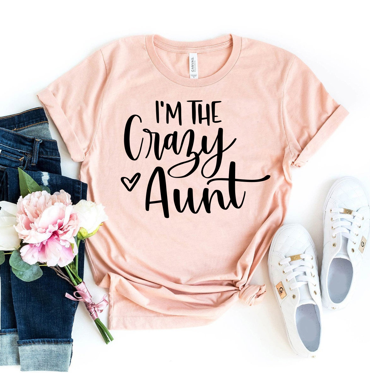 I'm The Crazy Aunt T-shirt made of soft ring spun cotton with a vibrant flex print design.