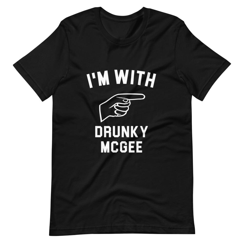 I'm With Drunky McGee Tee featuring a playful design, made from soft ringspun cotton, suitable for casual wear.