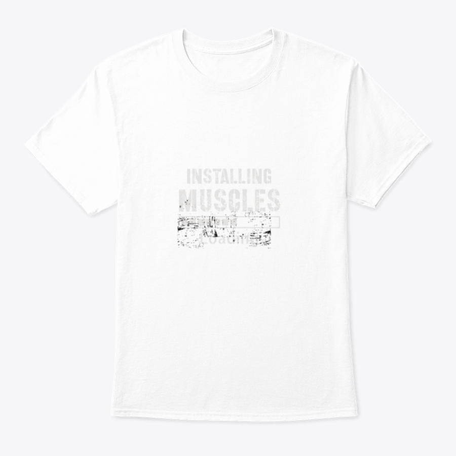 A vintage-inspired t-shirt featuring a grunge background with the phrase 'Installing Muscles', made from 100% cotton for comfort.