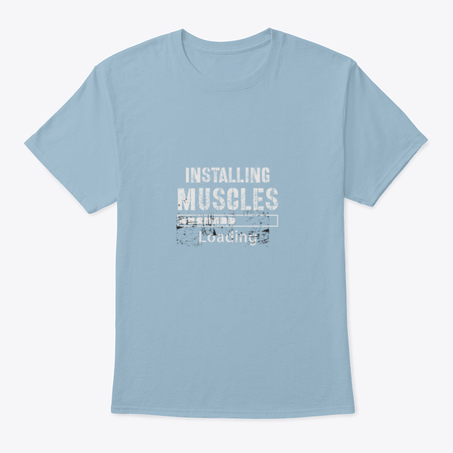 A vintage-inspired t-shirt featuring a grunge background with the phrase 'Installing Muscles', made from 100% cotton for comfort.