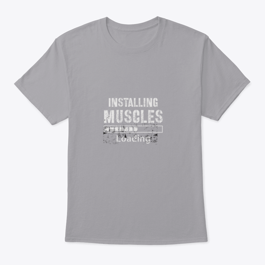 A vintage-inspired t-shirt featuring a grunge background with the phrase 'Installing Muscles', made from 100% cotton for comfort.