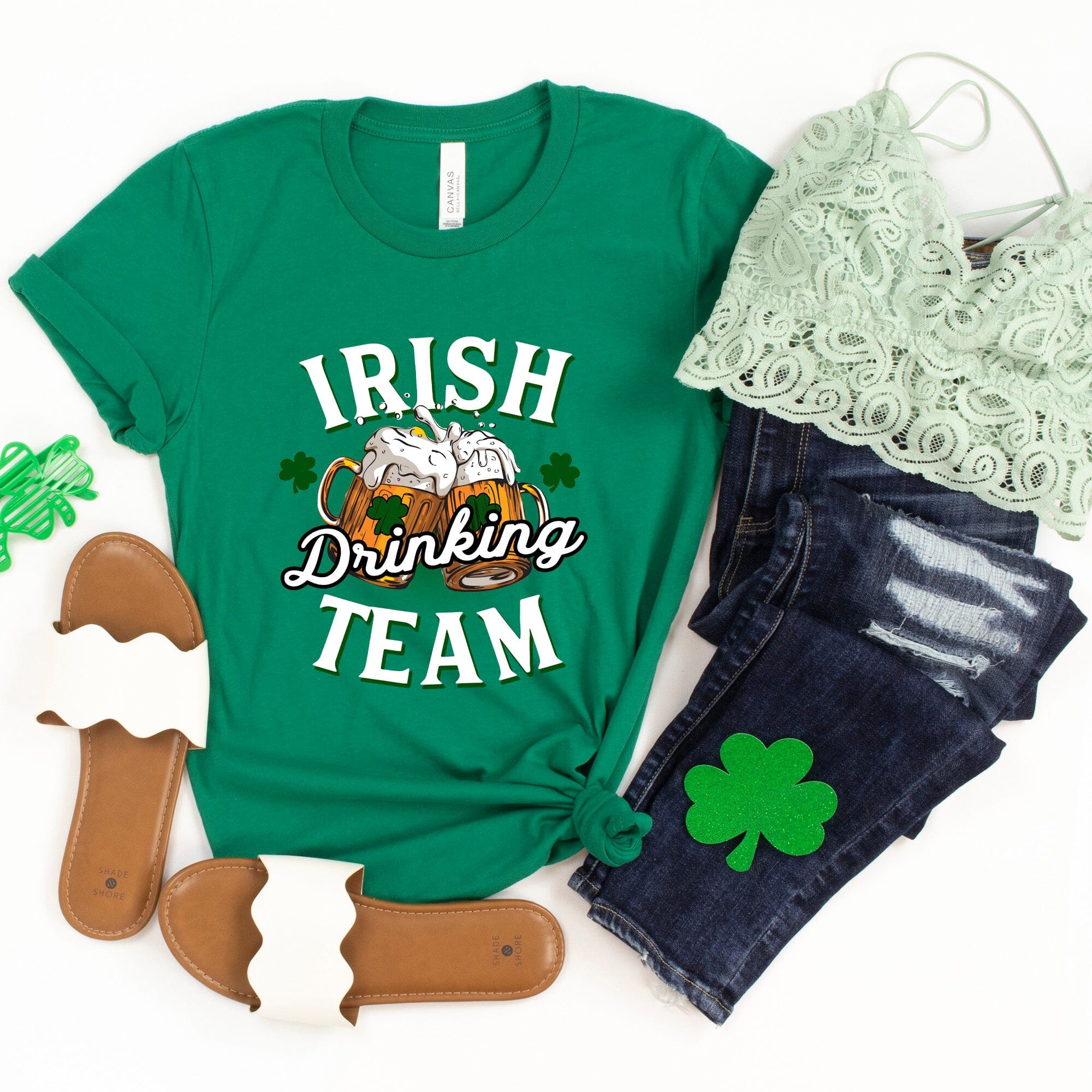 Irish Drinking Team Bold Tee in vibrant green color, featuring a fun design perfect for casual outings.