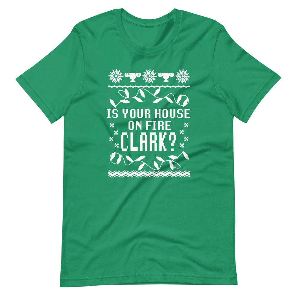 Is Your House On Fire Clark? Tee featuring a stylish design, made from 100% Ringspun Cotton, available in various sizes.