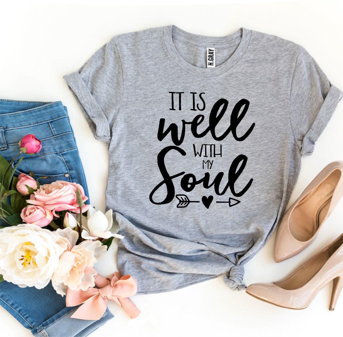 It Is Well With My Soul T-shirt made from premium ring spun cotton, featuring a soft textile flex print design.