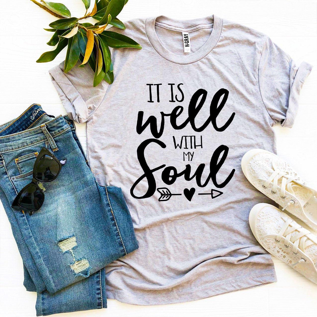 It Is Well With My Soul T-shirt made from premium ring spun cotton, featuring a soft textile flex print design.