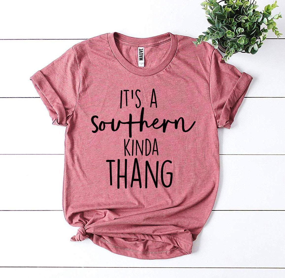 Southern Kinda Thang T-shirt in premium ring spun cotton with vibrant flex print design, available in various sizes.