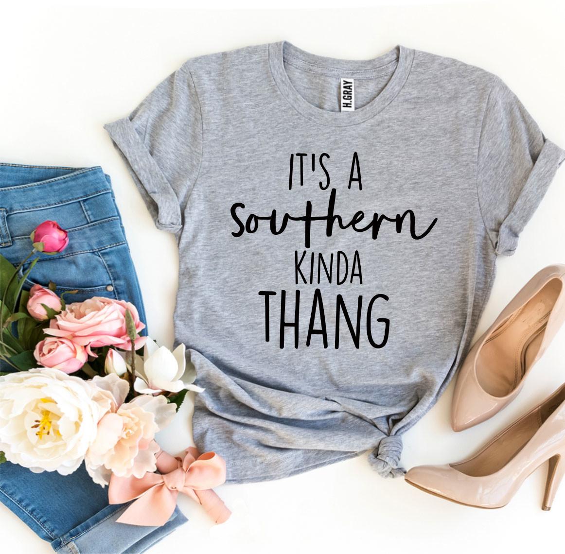 Southern Kinda Thang T-shirt in premium ring spun cotton with vibrant flex print design, available in various sizes.