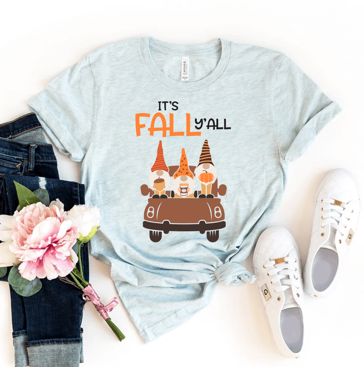 It's Fall Y'all T-shirt made of premium ring spun cotton, featuring a vibrant flex print design perfect for autumn.