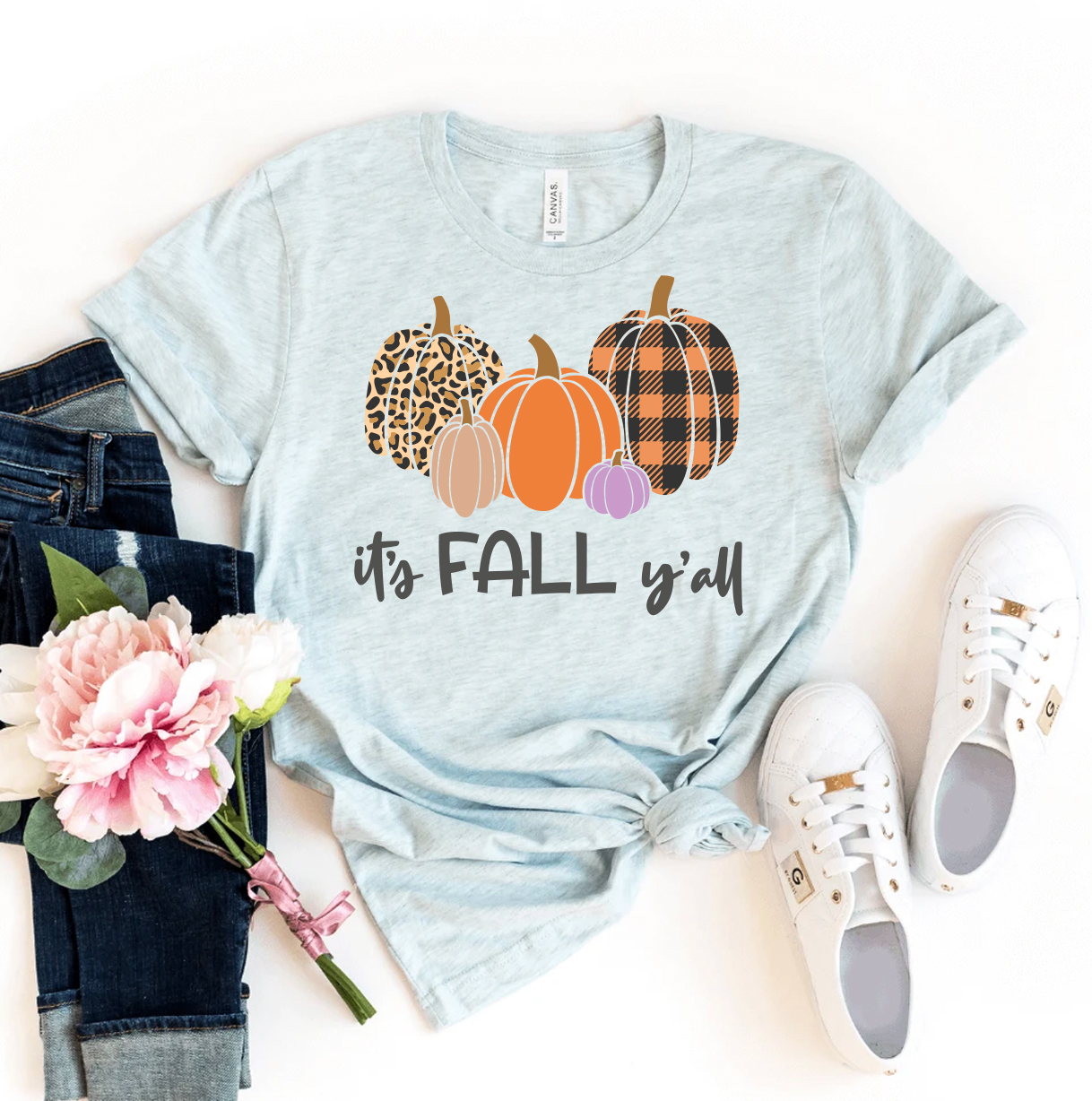 It's Fall Y'all T-shirt made of premium ring spun cotton, featuring a vibrant autumn-themed design with soft textile flex print.