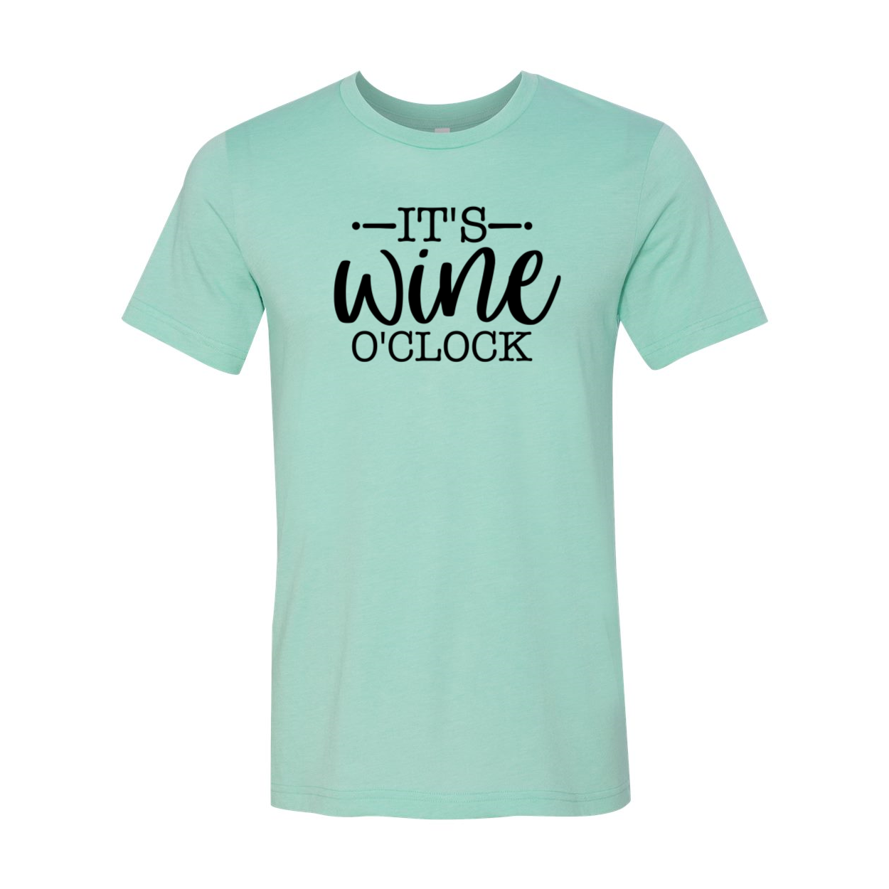 A stylish unisex T-shirt featuring the phrase 'Its Wine O'clock' in vibrant print, made from soft ring spun cotton, available in multiple colors.