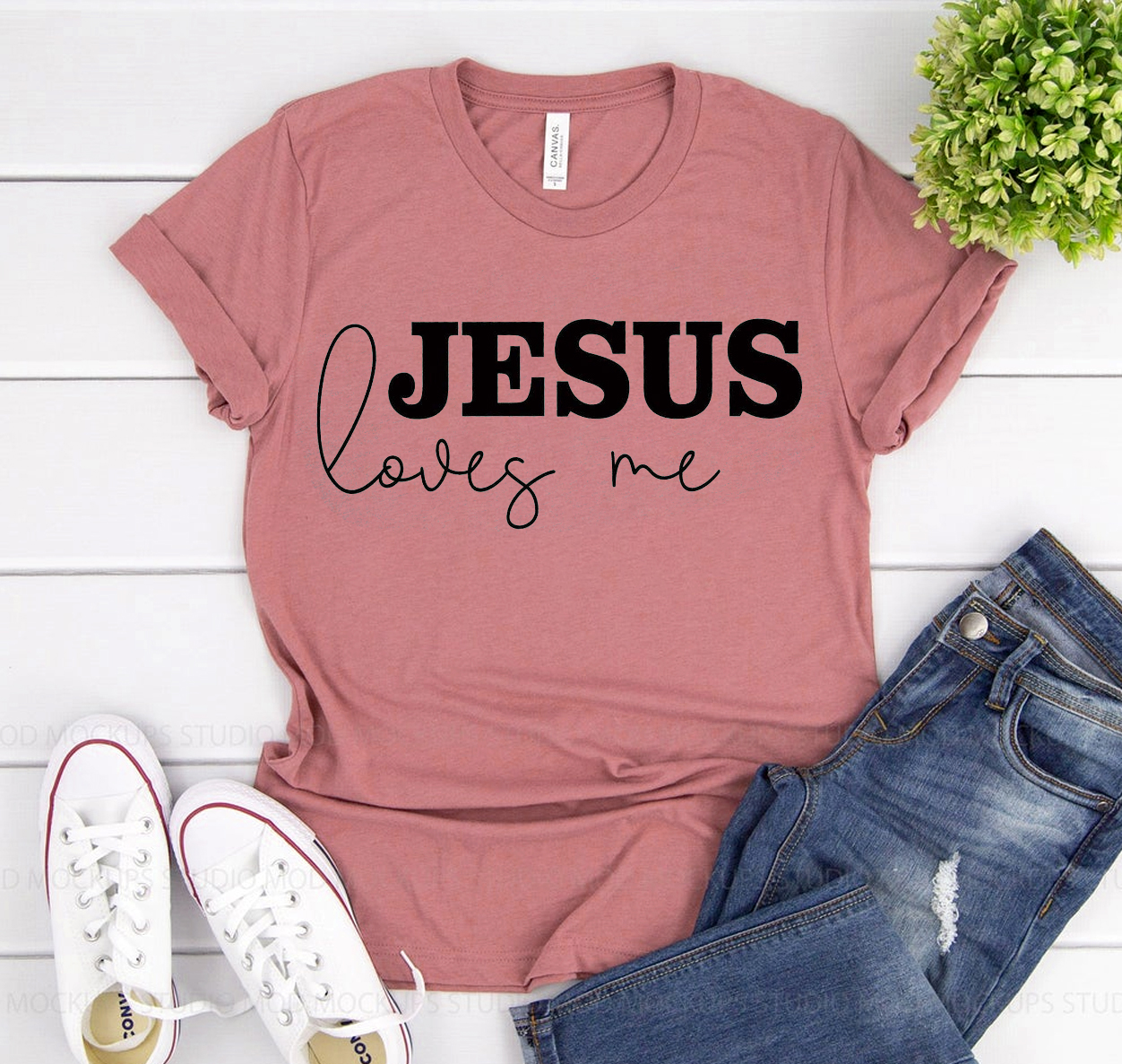 A stylish unisex Jesus Loves Me T-shirt made from soft airlume cotton, featuring a classic design and available in various sizes.