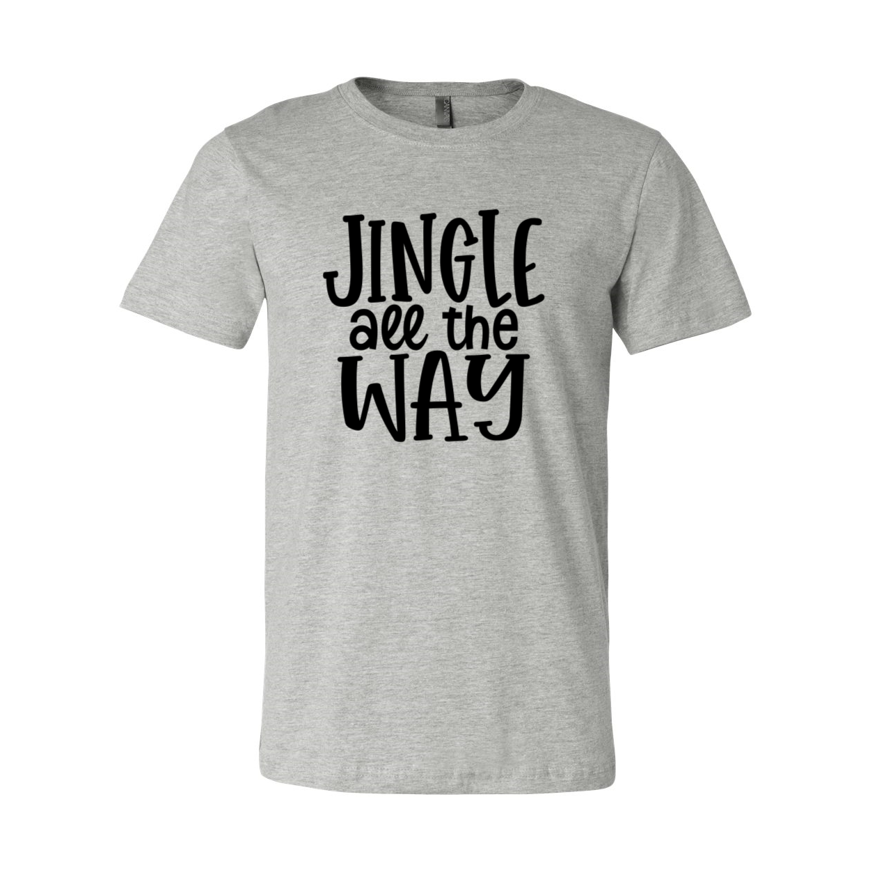 A festive unisex T-shirt featuring the phrase 'Jingle All The Way' in vibrant print, made from soft ring spun cotton.