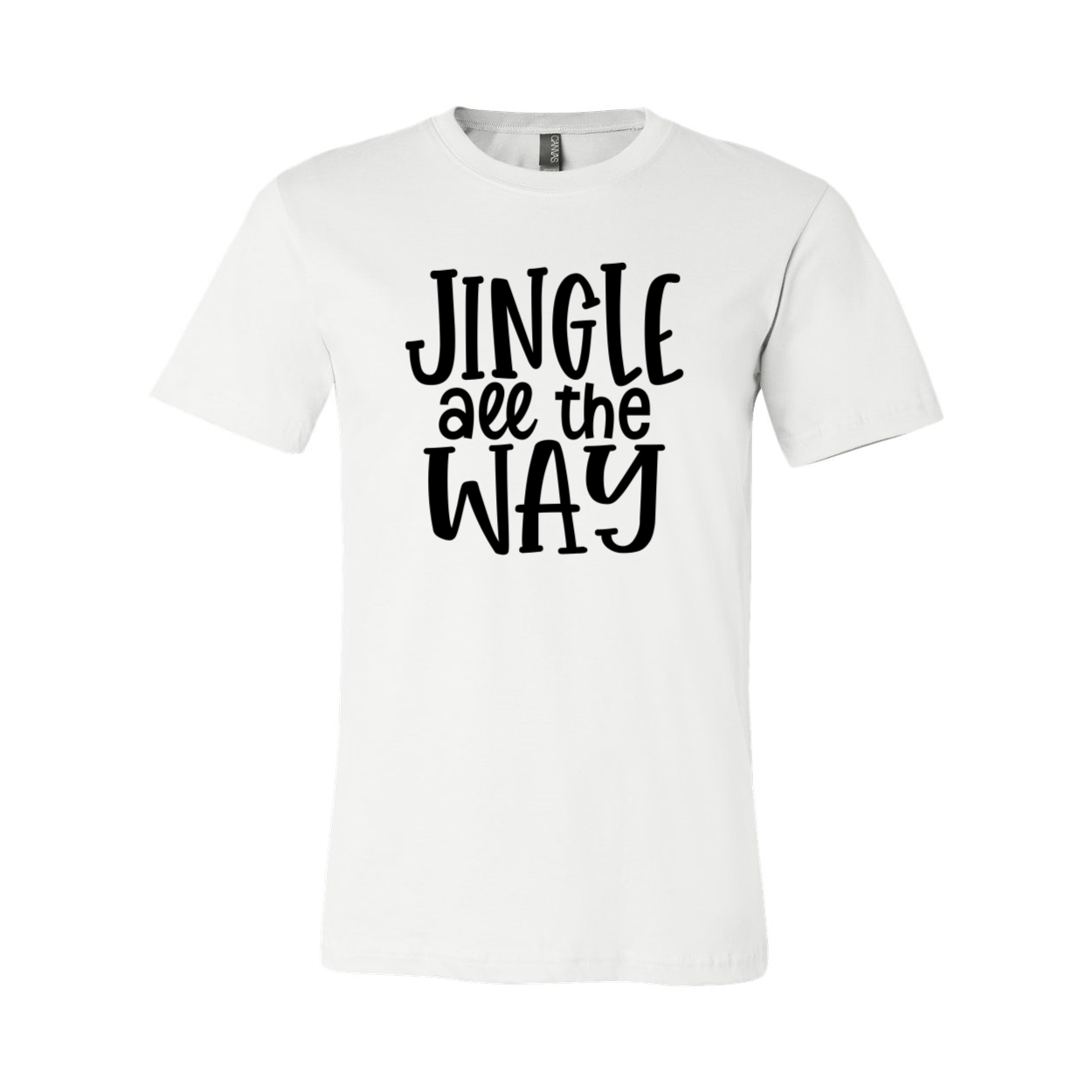 A festive unisex T-shirt featuring the phrase 'Jingle All The Way' in vibrant print, made from soft ring spun cotton.