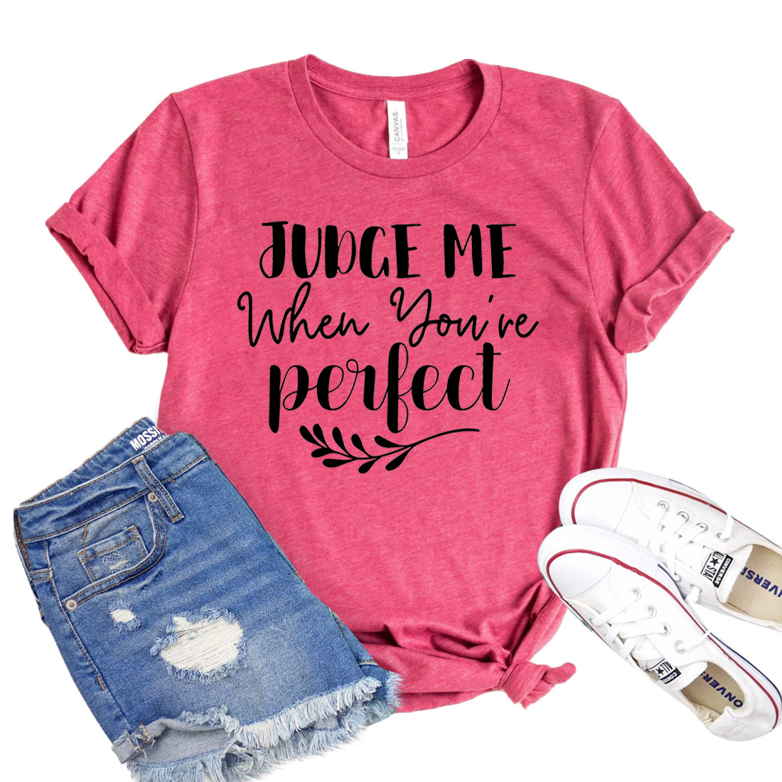 Judge Me When You're Perfect T-shirt in various sizes, showcasing its soft fabric and unisex design.