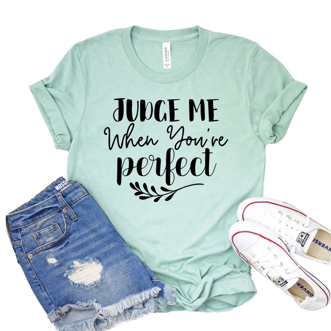 Judge Me When You're Perfect T-shirt in various sizes, showcasing its soft fabric and unisex design.