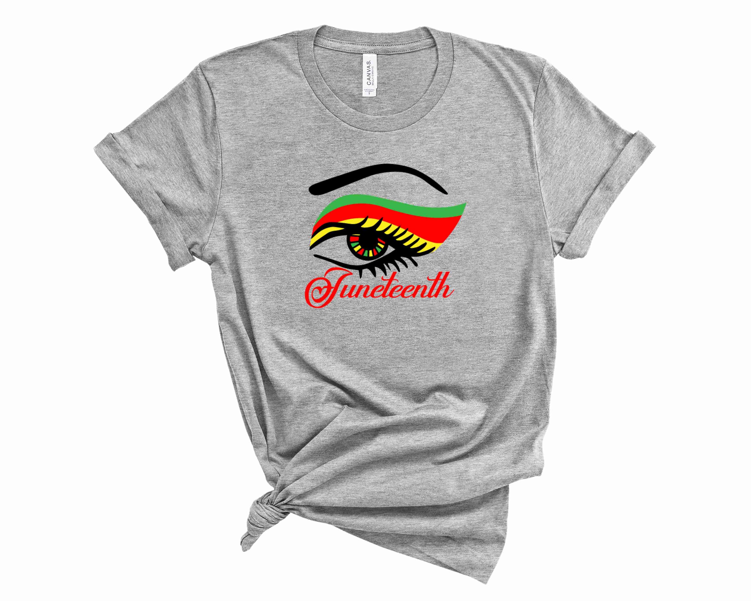 Juneteenth Eye Graphic Tee featuring a vibrant design celebrating freedom, suitable for all genders.