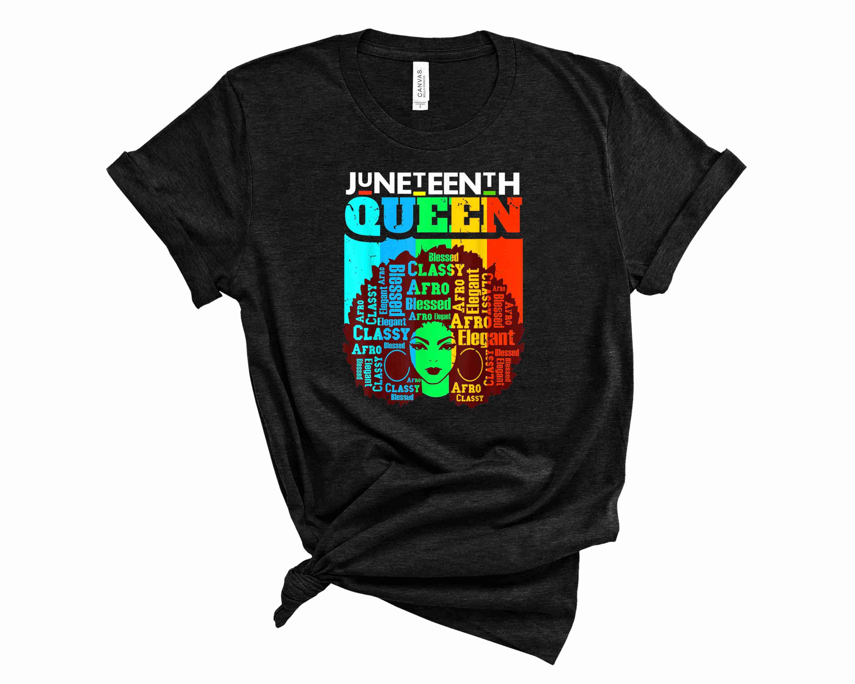 Juneteenth Queen Graphic Tee featuring bold design and unisex fit, perfect for celebrating freedom.