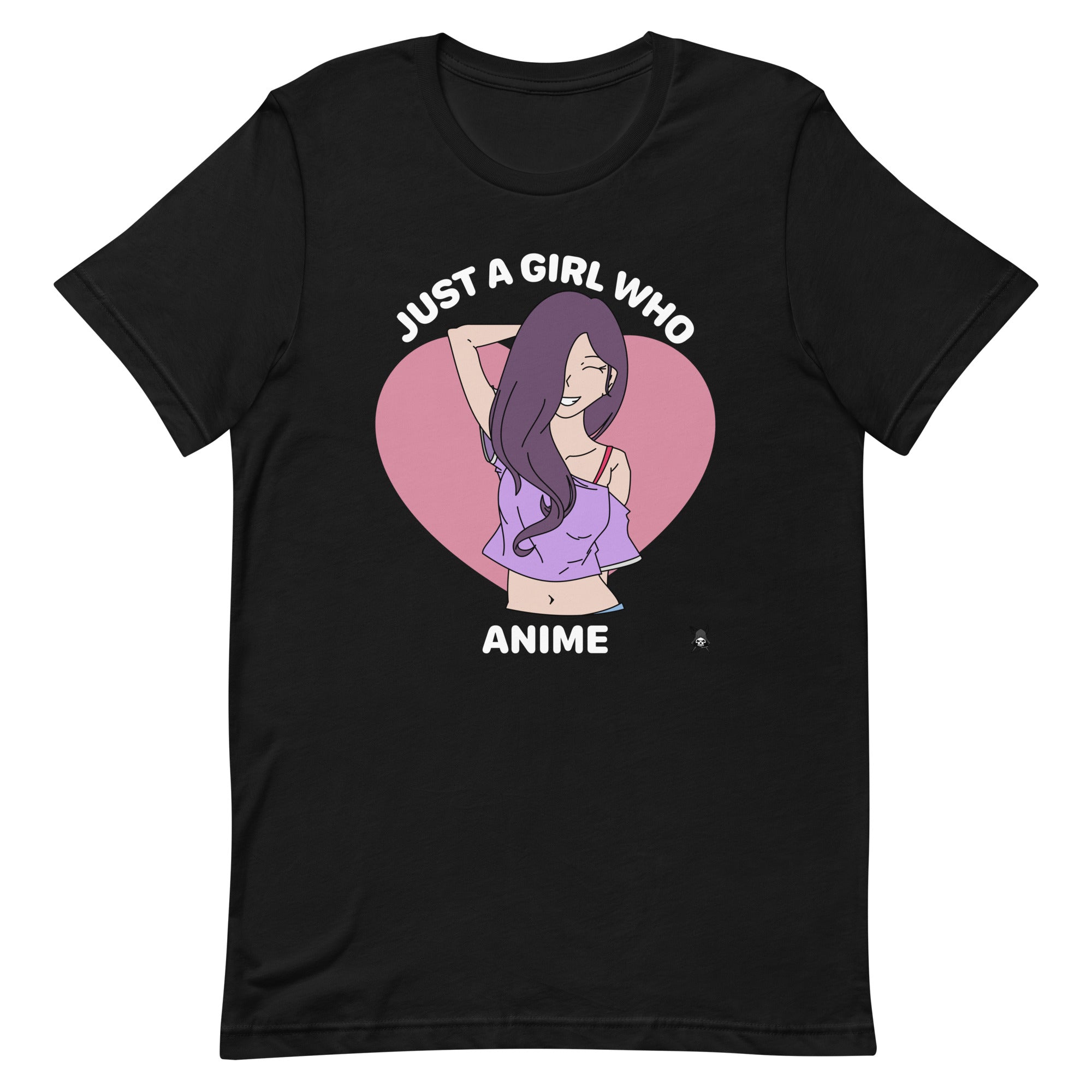 A stylish t-shirt featuring the phrase 'Just A Girl Who Loves Anime' with vibrant graphics, made from soft cotton fabric.