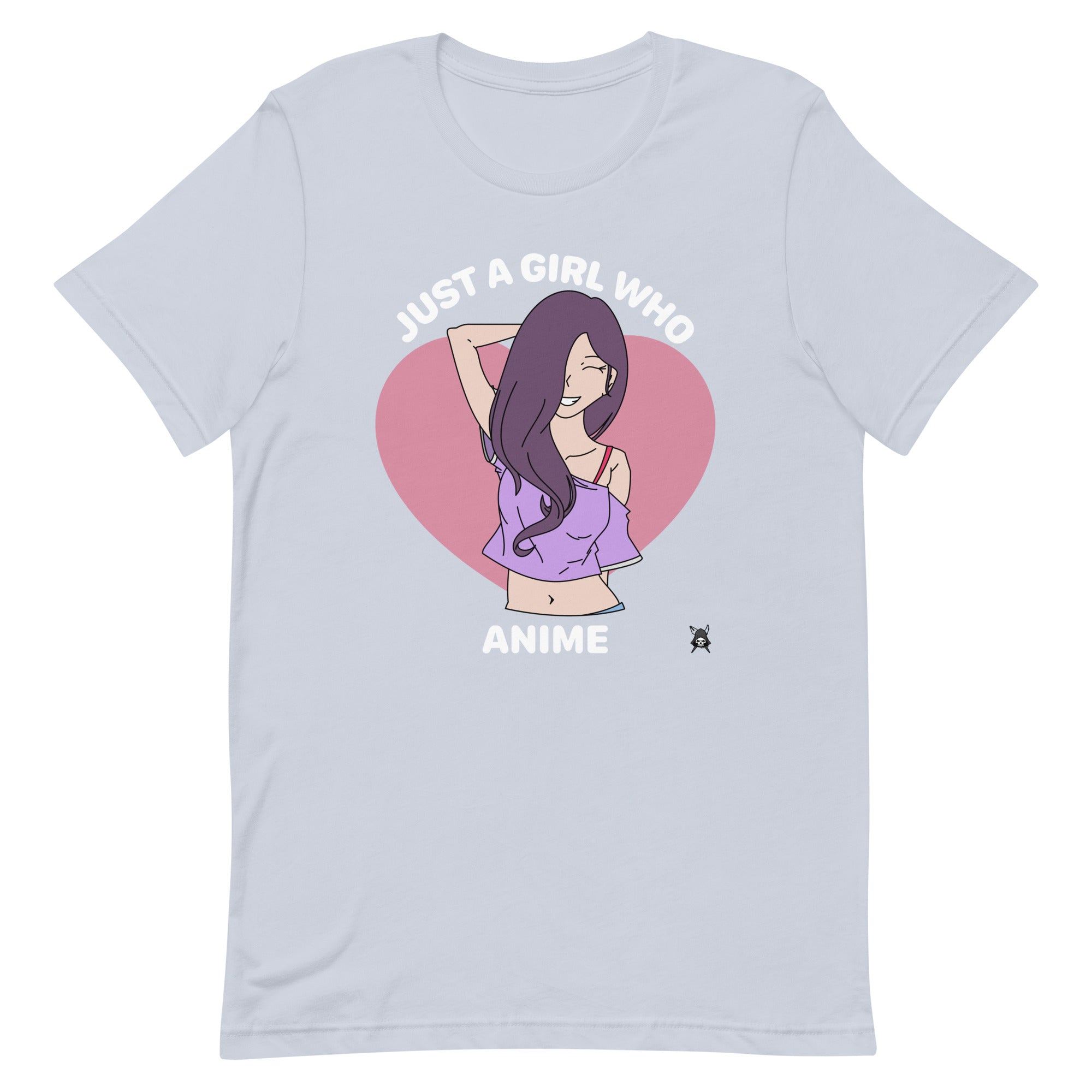 A stylish t-shirt featuring the phrase 'Just A Girl Who Loves Anime' with vibrant graphics, made from soft cotton fabric.