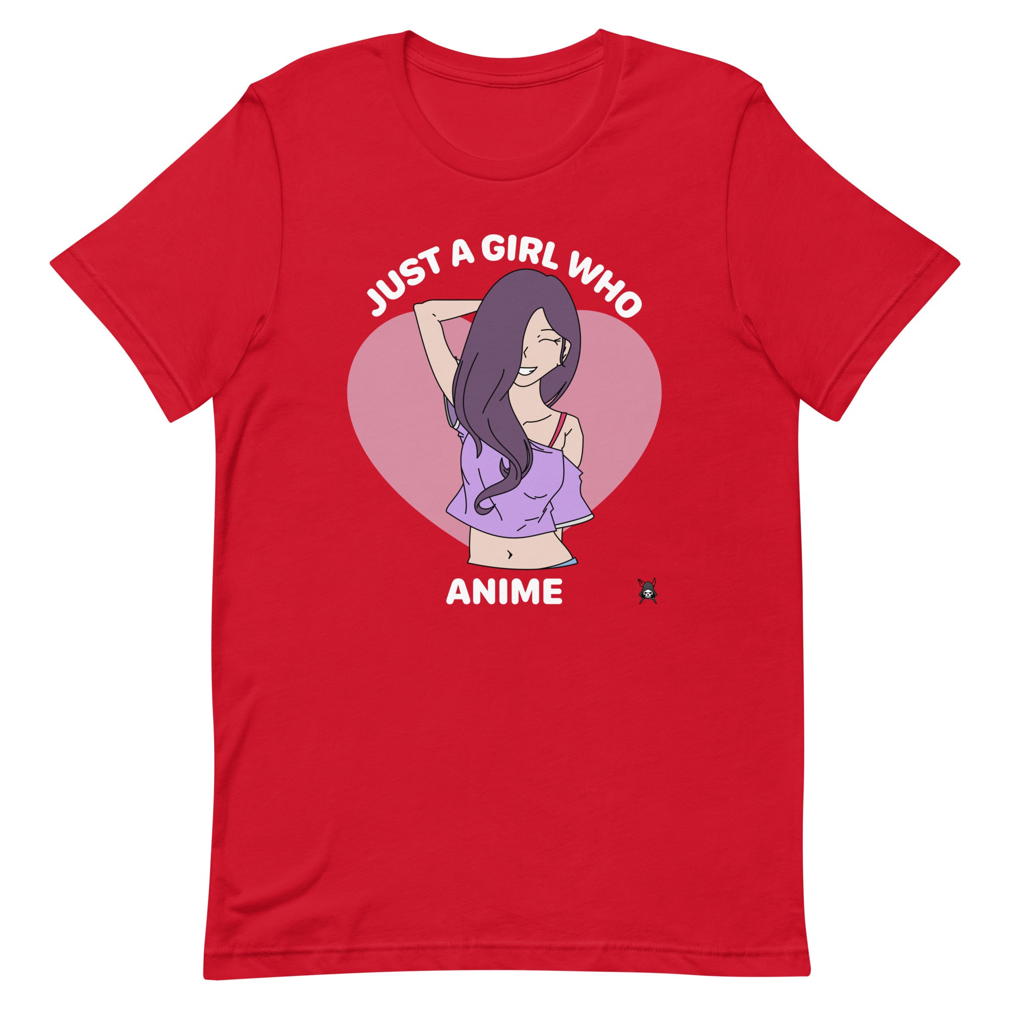 A stylish t-shirt featuring the phrase 'Just A Girl Who Loves Anime' with vibrant graphics, made from soft cotton fabric.