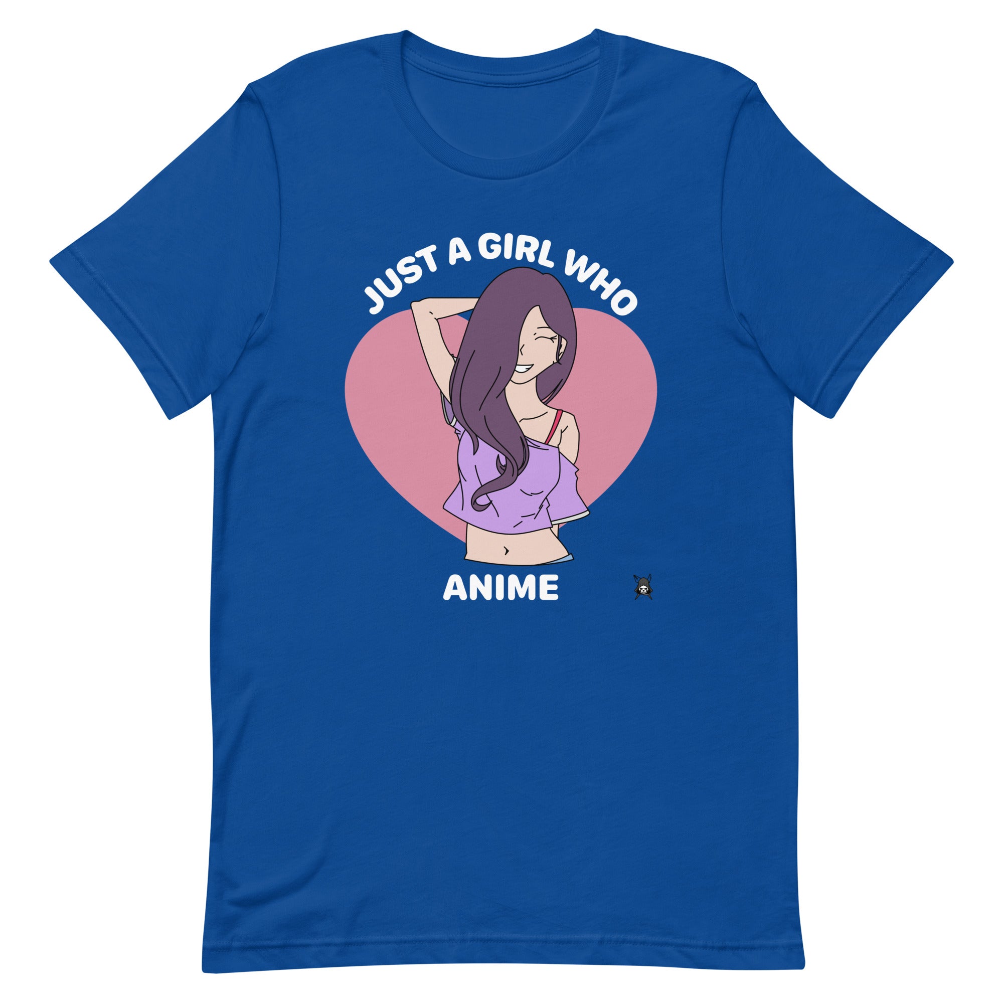 A stylish t-shirt featuring the phrase 'Just A Girl Who Loves Anime' with vibrant graphics, made from soft cotton fabric.