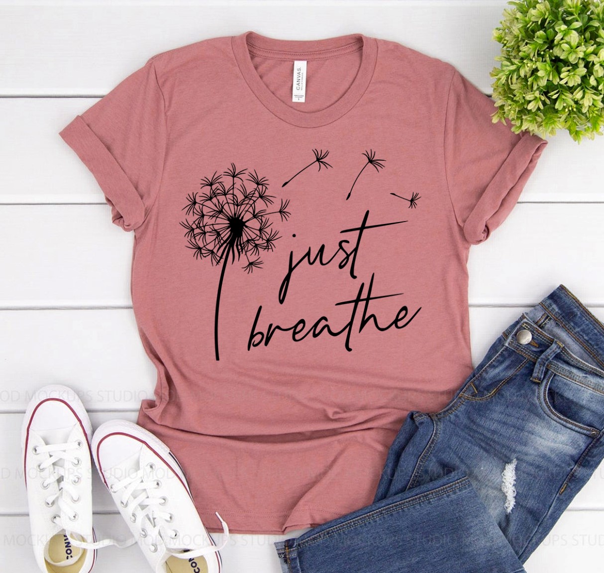 Just Breathe Shirt made from premium ring spun cotton, featuring a soft textile flex print design.