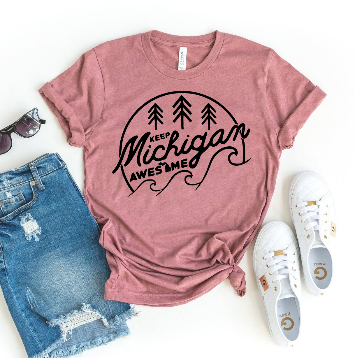 Keep Michigan Awesome T-shirt made of premium ring spun cotton, featuring a vibrant flex print design.