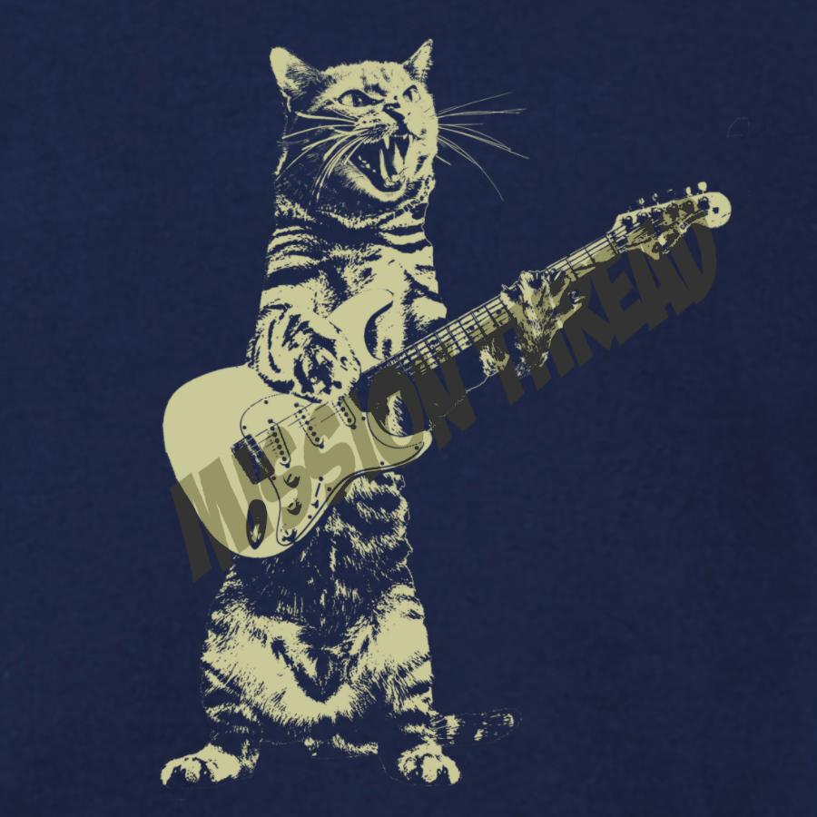 A colorful kids shirt featuring a playful cat playing a guitar, designed for comfort and style.