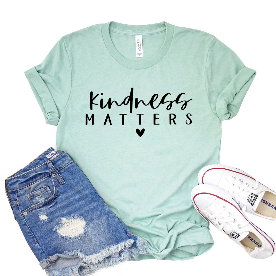 A unisex Kindness Matters T-shirt made from soft airlume cotton, featuring a positive message about kindness.