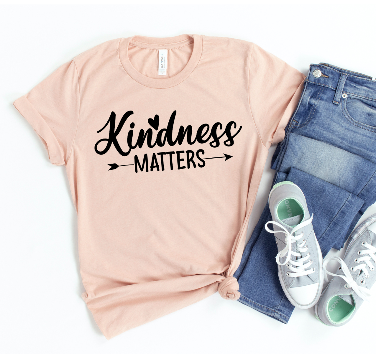 A stylish unisex Kindness Matters T-shirt made from soft airlume cotton, featuring a positive message about kindness.