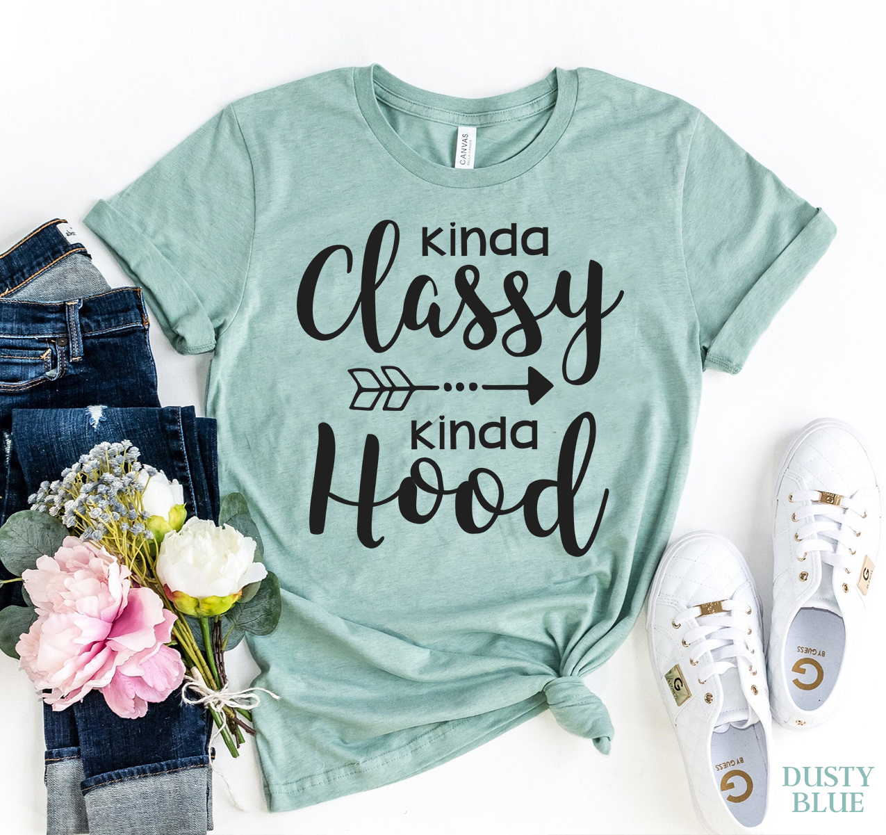 A stylish Kinds Classy Kinda Hood T-shirt made from premium ring spun cotton, featuring a vibrant design and available in various sizes.