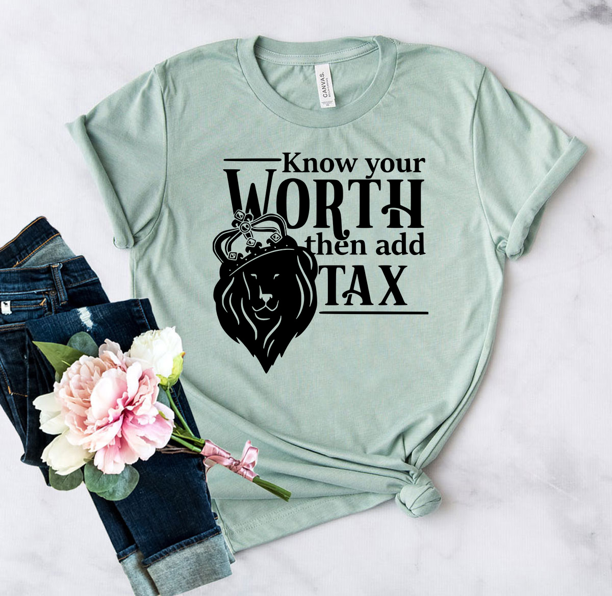 Unisex Know Your Worth Then Add Tax Shirt in various colors, showcasing its comfortable fit and high-quality print.