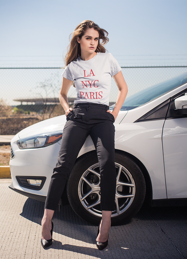 LA Paris Women T-shirt made from soft ringspun cotton, featuring unique artistic designs and a flattering fit.